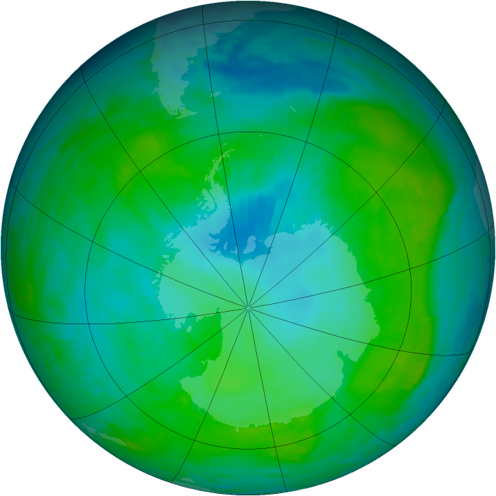 Antarctic ozone map for 01 February 1992